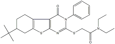 2-[(7-tert-butyl-4-oxo-3-phenyl-3,4,5,6,7,8-hexahydro[1]benzothieno[2,3-d]pyrimidin-2-yl)sulfanyl]-N,N-diethylacetamide Structure