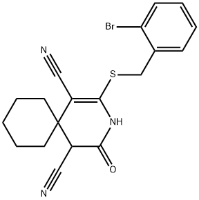 2-[(2-bromobenzyl)sulfanyl]-4-oxo-3-azaspiro[5.5]undec-1-ene-1,5-dicarbonitrile Structure