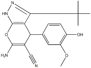 6-amino-3-(tert-butyl)-4-(4-hydroxy-3-methoxyphenyl)-1,4-dihydropyrano[2,3-c]pyrazole-5-carbonitrile 구조식 이미지