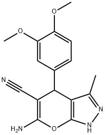 6-amino-4-(3,4-dimethoxyphenyl)-3-methyl-2,4-dihydropyrano[2,3-c]pyrazole-5-carbonitrile Structure