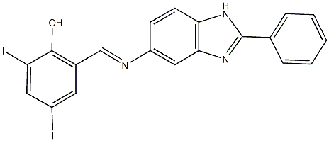 2,4-diiodo-6-{[(2-phenyl-1H-benzimidazol-5-yl)imino]methyl}phenol Structure