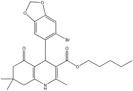 pentyl 4-(6-bromo-1,3-benzodioxol-5-yl)-2,7,7-trimethyl-5-oxo-1,4,5,6,7,8-hexahydroquinoline-3-carboxylate 구조식 이미지