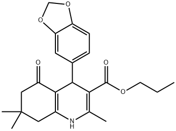 propyl 4-(1,3-benzodioxol-5-yl)-2,7,7-trimethyl-5-oxo-1,4,5,6,7,8-hexahydro-3-quinolinecarboxylate Structure