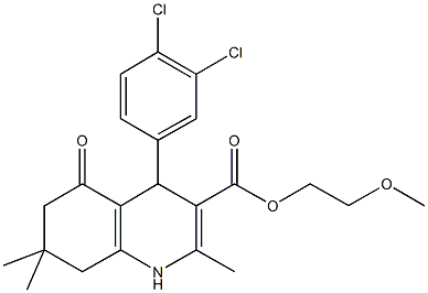 2-methoxyethyl 4-(3,4-dichlorophenyl)-2,7,7-trimethyl-5-oxo-1,4,5,6,7,8-hexahydroquinoline-3-carboxylate 구조식 이미지