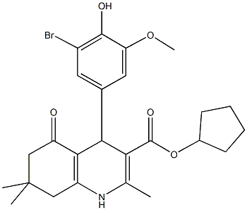 cyclopentyl 4-[3-bromo-4-hydroxy-5-(methyloxy)phenyl]-2,7,7-trimethyl-5-oxo-1,4,5,6,7,8-hexahydroquinoline-3-carboxylate 구조식 이미지