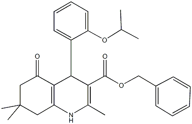 phenylmethyl 2,7,7-trimethyl-4-{2-[(1-methylethyl)oxy]phenyl}-5-oxo-1,4,5,6,7,8-hexahydroquinoline-3-carboxylate 구조식 이미지