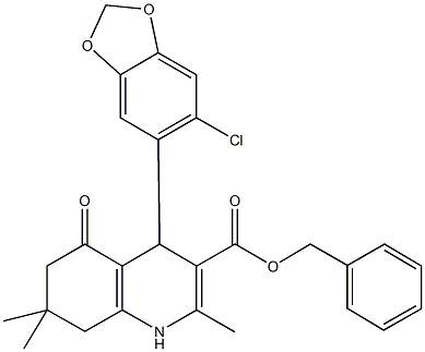benzyl 4-(6-chloro-1,3-benzodioxol-5-yl)-2,7,7-trimethyl-5-oxo-1,4,5,6,7,8-hexahydro-3-quinolinecarboxylate Structure