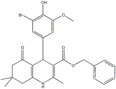 phenylmethyl 4-[3-bromo-4-hydroxy-5-(methyloxy)phenyl]-2,7,7-trimethyl-5-oxo-1,4,5,6,7,8-hexahydroquinoline-3-carboxylate 구조식 이미지