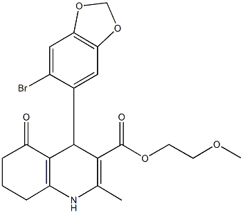 2-methoxyethyl 4-(6-bromo-1,3-benzodioxol-5-yl)-2-methyl-5-oxo-1,4,5,6,7,8-hexahydro-3-quinolinecarboxylate 구조식 이미지