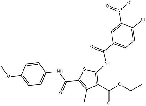 ethyl 2-({4-chloro-3-nitrobenzoyl}amino)-5-[(4-methoxyanilino)carbonyl]-4-methyl-3-thiophenecarboxylate 구조식 이미지