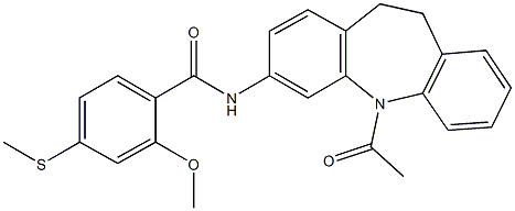 N-(5-acetyl-10,11-dihydro-5H-dibenzo[b,f]azepin-3-yl)-2-methoxy-4-(methylsulfanyl)benzamide 구조식 이미지
