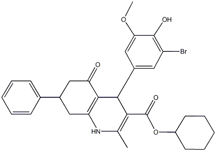 cyclohexyl 4-(3-bromo-4-hydroxy-5-methoxyphenyl)-2-methyl-5-oxo-7-phenyl-1,4,5,6,7,8-hexahydro-3-quinolinecarboxylate 구조식 이미지