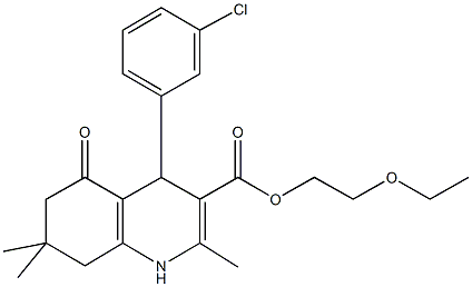2-(ethyloxy)ethyl 4-(3-chlorophenyl)-2,7,7-trimethyl-5-oxo-1,4,5,6,7,8-hexahydroquinoline-3-carboxylate Structure