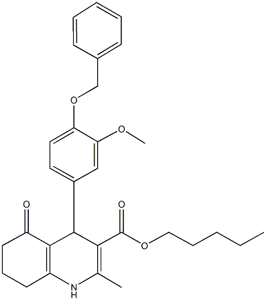 pentyl 4-[4-(benzyloxy)-3-methoxyphenyl]-2-methyl-5-oxo-1,4,5,6,7,8-hexahydro-3-quinolinecarboxylate Structure
