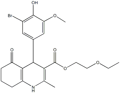 2-(ethyloxy)ethyl 4-[3-bromo-4-hydroxy-5-(methyloxy)phenyl]-2-methyl-5-oxo-1,4,5,6,7,8-hexahydroquinoline-3-carboxylate 구조식 이미지