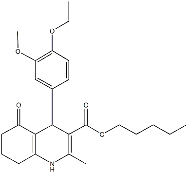 pentyl 4-[4-(ethyloxy)-3-(methyloxy)phenyl]-2-methyl-5-oxo-1,4,5,6,7,8-hexahydroquinoline-3-carboxylate Structure