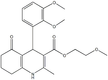 2-(methyloxy)ethyl 4-[2,3-bis(methyloxy)phenyl]-2-methyl-5-oxo-1,4,5,6,7,8-hexahydroquinoline-3-carboxylate 구조식 이미지