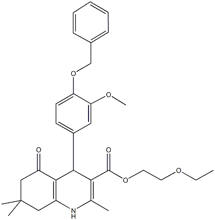 2-(ethyloxy)ethyl 2,7,7-trimethyl-4-{3-(methyloxy)-4-[(phenylmethyl)oxy]phenyl}-5-oxo-1,4,5,6,7,8-hexahydroquinoline-3-carboxylate 구조식 이미지