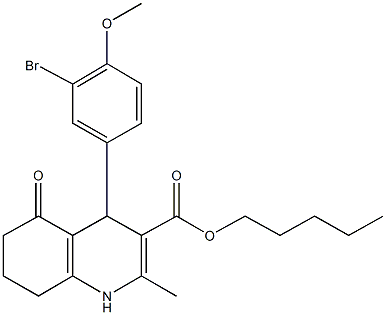 pentyl 4-[3-bromo-4-(methyloxy)phenyl]-2-methyl-5-oxo-1,4,5,6,7,8-hexahydroquinoline-3-carboxylate Structure