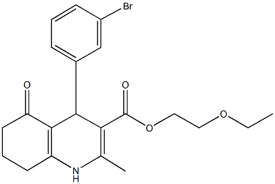2-(ethyloxy)ethyl 4-(3-bromophenyl)-2-methyl-5-oxo-1,4,5,6,7,8-hexahydroquinoline-3-carboxylate 구조식 이미지