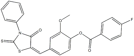 2-methoxy-4-[(4-oxo-3-phenyl-2-thioxo-1,3-thiazolidin-5-ylidene)methyl]phenyl 4-fluorobenzoate 구조식 이미지