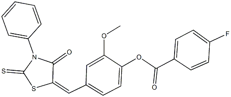 2-methoxy-4-[(4-oxo-3-phenyl-2-thioxo-1,3-thiazolidin-5-ylidene)methyl]phenyl 4-fluorobenzoate Structure