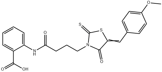 2-({4-[5-(4-methoxybenzylidene)-4-oxo-2-thioxo-1,3-thiazolidin-3-yl]butanoyl}amino)benzoic acid 구조식 이미지