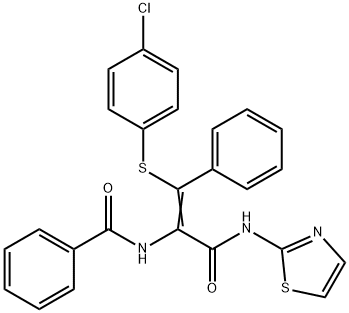 N-{2-[(4-chlorophenyl)sulfanyl]-2-phenyl-1-[(1,3-thiazol-2-ylamino)carbonyl]vinyl}benzamide 구조식 이미지