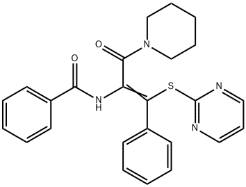 N-[2-phenyl-1-(1-piperidinylcarbonyl)-2-(2-pyrimidinylsulfanyl)vinyl]benzamide Structure