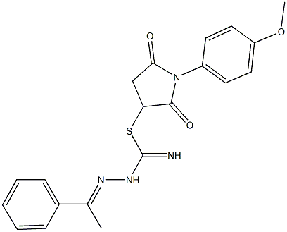 1-(4-methoxyphenyl)-2,5-dioxo-3-pyrrolidinyl 2-(1-phenylethylidene)hydrazinecarbimidothioate 구조식 이미지