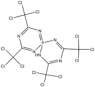 2,4,8,10-tetrakis(trichloromethyl)-1,3,5,7,9,11-hexaaza-6lambda~5~-phosphaspiro[5.5]undeca-1,3,5,7,9-pentaene 구조식 이미지