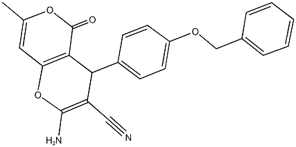 2-amino-4-[4-(benzyloxy)phenyl]-7-methyl-5-oxo-4H,5H-pyrano[4,3-b]pyran-3-carbonitrile 구조식 이미지