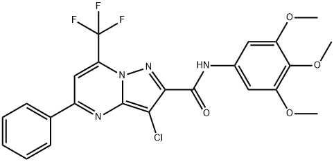 3-chloro-5-phenyl-7-(trifluoromethyl)-N-(3,4,5-trimethoxyphenyl)pyrazolo[1,5-a]pyrimidine-2-carboxamide Structure
