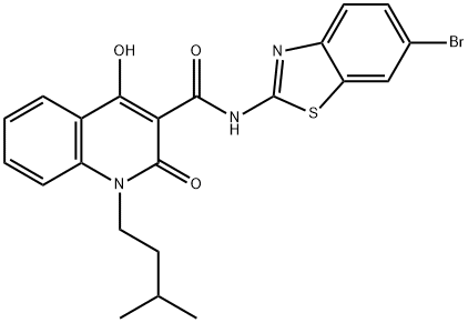 N-(6-bromo-1,3-benzothiazol-2-yl)-4-hydroxy-1-isopentyl-2-oxo-1,2-dihydro-3-quinolinecarboxamide 구조식 이미지