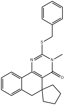 2-(benzylsulfanyl)-3-methyl-5,6-dihydrospiro(benzo[h]quinazoline-5,1'-cyclopentane)-4(3H)-one 구조식 이미지