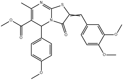 methyl 2-(3,4-dimethoxybenzylidene)-5-(4-methoxyphenyl)-7-methyl-3-oxo-2,3-dihydro-5H-[1,3]thiazolo[3,2-a]pyrimidine-6-carboxylate Structure