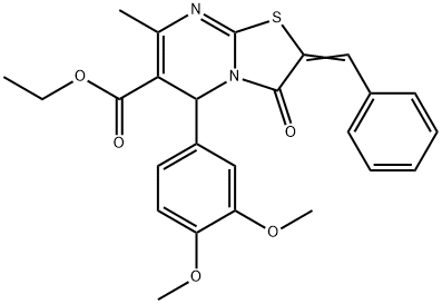 ethyl 2-benzylidene-5-(3,4-dimethoxyphenyl)-7-methyl-3-oxo-2,3-dihydro-5H-[1,3]thiazolo[3,2-a]pyrimidine-6-carboxylate Structure