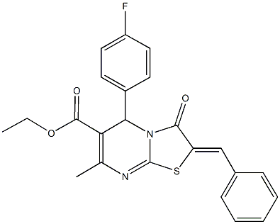ethyl 2-benzylidene-5-(4-fluorophenyl)-7-methyl-3-oxo-2,3-dihydro-5H-[1,3]thiazolo[3,2-a]pyrimidine-6-carboxylate Structure
