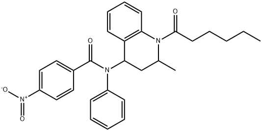 N-(1-hexanoyl-2-methyl-1,2,3,4-tetrahydroquinolin-4-yl)-4-nitro-N-phenylbenzamide 구조식 이미지