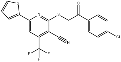 2-{[2-(4-chlorophenyl)-2-oxoethyl]sulfanyl}-6-(2-thienyl)-4-(trifluoromethyl)nicotinonitrile Structure