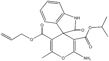 5'-allyl 3'-isopropyl 2'-amino-1,3-dihydro-6'-methyl-2-oxospiro[2H-indole-3,4'-(4'H)-pyran]-3',5'-dicarboxylate Structure