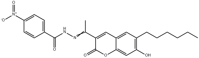 N'-[1-(6-hexyl-7-hydroxy-2-oxo-2H-chromen-3-yl)ethylidene]-4-nitrobenzohydrazide 구조식 이미지