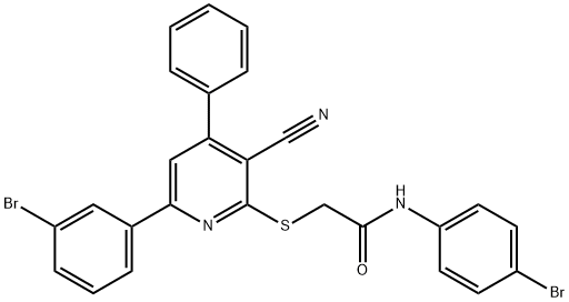 N-(4-bromophenyl)-2-{[6-(3-bromophenyl)-3-cyano-4-phenyl-2-pyridinyl]sulfanyl}acetamide 구조식 이미지