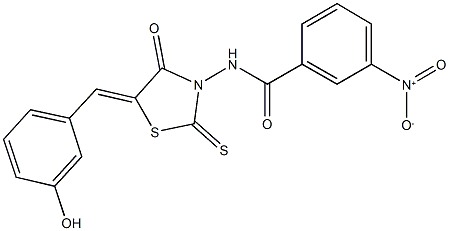 N-[5-(3-hydroxybenzylidene)-4-oxo-2-thioxo-1,3-thiazolidin-3-yl]-3-nitrobenzamide 구조식 이미지