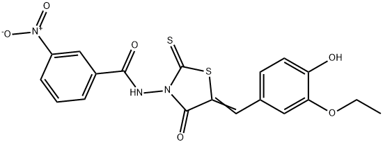 N-[5-(3-ethoxy-4-hydroxybenzylidene)-4-oxo-2-thioxo-1,3-thiazolidin-3-yl]-3-nitrobenzamide 구조식 이미지