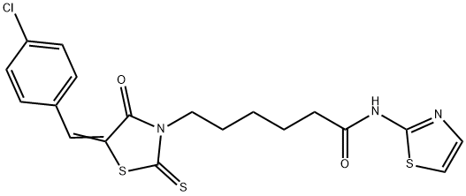 6-[5-(4-chlorobenzylidene)-4-oxo-2-thioxo-1,3-thiazolidin-3-yl]-N-(1,3-thiazol-2-yl)hexanamide Structure