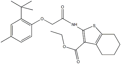 ethyl 2-{[(2-tert-butyl-4-methylphenoxy)acetyl]amino}-4,5,6,7-tetrahydro-1-benzothiophene-3-carboxylate 구조식 이미지