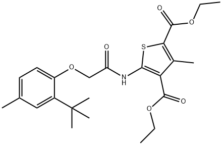 diethyl 5-{[(2-tert-butyl-4-methylphenoxy)acetyl]amino}-3-methyl-2,4-thiophenedicarboxylate Structure