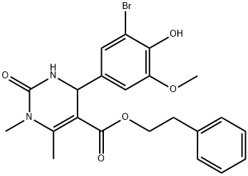 2-phenylethyl 4-(3-bromo-4-hydroxy-5-methoxyphenyl)-1,6-dimethyl-2-oxo-1,2,3,4-tetrahydro-5-pyrimidinecarboxylate Structure