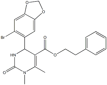 2-phenylethyl 4-(6-bromo-1,3-benzodioxol-5-yl)-1,6-dimethyl-2-oxo-1,2,3,4-tetrahydropyrimidine-5-carboxylate 구조식 이미지